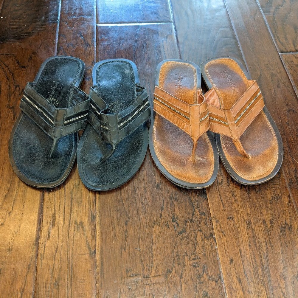 Robert Wayne Flip Flops in Black or Camel with Silver Accent sz 8